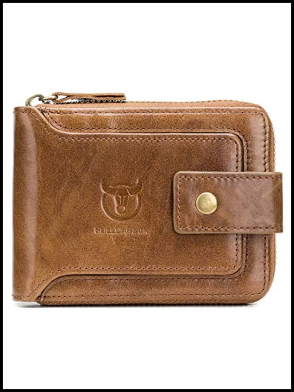 Genuine Leather Bifold Wallet with RFID Blocking, Zipper Coin Pocket